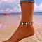 Flat Round Alloy Synthetic Turquoise Charm Anklets, Golden, 8-1/4 inch(210mm)