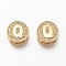 Golden Plated Brass Micro Pave Cubic Zirconia Multi-Strand Links, Flat Round with Letter, Letter.Q, 12x4.5mm, Hole: 2mm