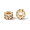 Brass Micro Pave Clear Cubic Zirconia Beads, Flat Round, Real 18K Gold Plated, Cadmium Free & Nickel Free & Lead Free, 9.3x5mm, Hole: 3.7mm