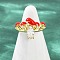 Brass Micro Pave Cubic Zirconia Cuff Rings for Women, Mushroom, with Enamel, Rack Plating, Long-Lasting Plated, Lead Free & Cadmium Free, Real 18K Gold Plated, 15mm, US Size 5 3/4(16.3mm)