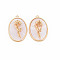 Brass Birth Floral Pendants, Oval with Flower Mother of Pearl White Shell Charms, Nickel Free, Real 18K Gold Plated, June Rose, 27x18x4mm, Hole: 1.8mm