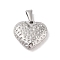 Non-Tarnish 304 Stainless Steel Pendants, Textured, Heart Charm, Stainless Steel Color, 18.5x20x5.5mm, Hole: 6x3mm