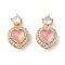 Brass Clear Cubic Zirconia Pendants, Cadmium Free & Nickel Free & Lead Free, with Resin, Real 18K Gold Plated, Heart, Pink, 12x10x6mm, Hole: 2mm