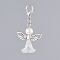 Acrylic Pendants, with Glass Pearl Beads, Platinum Plated Zinc Alloy Lobster Claw Clasps and Antique Silver Plated Alloy Beads, Angel, White, 40mm