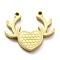 Ion Plating(IP) 316L Surgical Stainless Steel Pendants, Nickel Free, Textured, Heart with Antlers Charm, Real 18K Gold Plated, 12.5x15x2mm, Hole: 1mm