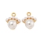 Brass Micro Pave Cubic Zirconia Pendants, with ABS Plastic Pearl, Round, Real 18K Gold Plated, 16x12.5x9mm, Hole: 2mm