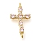 Brass Pave Cubic Zirconia Connector Charms, Cadmium Free & Lead Free, Cross Links, Real 16K Gold Plated, Pink, 20x11x4mm, Hole: 1.2mm