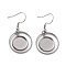 Tarnish Resistant 201 Stainless Steel Earring Hooks, with Flat Round Blank Pendant Trays, Flat Round Setting for Cabochon, Stainless Steel Color, 34mm, 22 Gauge, Pin: 0.6mm, Tray: 11.7mm