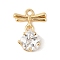 Brass Micro Pave Cubic Zirconia Pendants, Cadmium Free & Nickel Free & Lead Free, Flower Charms, Real 18K Gold Plated, 13.5x10x4mm, Hole: 1.4mm