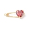 Brass Connector Charms, Cadmium Free & Nickel Free & Lead Free, Heart Safety Pin Links, with Glass, Real 18K Gold Plated, Dark Red, 11x28x5mm, Hole: 1mm