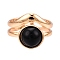 Round Natural Obsidian Finger Rings, Golden Tone Alloy Open Cuff Ring for Women, 15mm, Adjustable