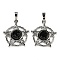 Natural Obsidian Pendants, Rack Plating Brass Ring Charms with Star, Platinum, Cadmium Free & Lead Free, 27.5x25.5x7~8mm, Hole: 8x5mm