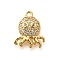 Brass Micro Pave Cubic Zirconia Charms, Electrophoresis, Long-Lasting Plated, Sea Animals, Real 18K Gold Plated, Squid, 13x11x2.5mm, Hole: 1.2mm