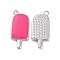 Brass Enamel Pendants, Cadmium Free & Nickel Free & Lead Free, Ice-Lolly, Real Platinum Plated, Hot Pink, 20x9x2mm, Hole: 1.5mm