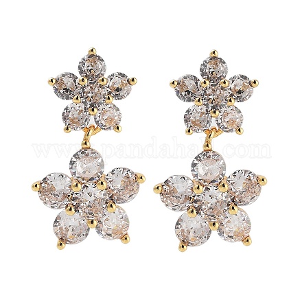 Серьги-гвоздики из латуни с цветочным покрытием EJEW-N055-44G-RS-1