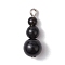 Natural Obsidian Round Beaded Pendants, Gourd Charms with Platinum Tone Iron Loops, 20.5~24x8~8.5mm, Hole: 1.5~3mm
