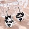 Brass Cat Shape Dangle Earrings, with Enamel, Platinum, 30~34x15.5~16mm