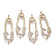 Brass Micro Pave Cubic Zirconia Links Connectors, Long-Lasting Plated, Brooch Shape, Light Gold, Clear, 29.5x9.5x3mm, Hole: 1.4mm