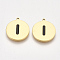304 Stainless Steel Pendants, with Enamel, Flat Round with Letter, Golden, Black, Letter.I, 17x15x1.5mm, Hole: 1mm