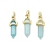Natural Flower Amazonite Double Terminal Pointed Pendant, Faceted Bullet Charms with Brass Findings, Ion Plating(IP), Golden, 21x7x7.5mm, Hole: 3.5x2mm