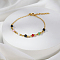 Natural Chalcedony & Glass Round Beaded Bracelets, Stainless Steel Cable Chain Bracelets for Women, Real 18K Gold Plated, 6-3/4 inch(17cm)