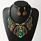 Bohemian Ethnic Style Alloy Rhinestone & Polyester Cord Pendant Necklaces & Rhombus Stud Dangle Earrings Sets, Golden, Green, 500mm