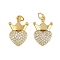 Brass Micro Pave Cubic Zirconia Pendants, Heart Charms, with Jump Ring, Real 16K Gold Plated, 20.5x13x3mm, Hole: 3.2mm