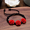 Rose Adjustable Cinnabar Braided Bead Bracelets, Feng Shui Energy Bracelets for Women, Red, 7-1/8 inch(18cm)