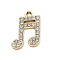 Alloy Rhinestone Pendants, UV Plated, Musical Note, Golden, 19.5x14x2.5mm, Hole: 1.8mm