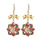 Christmas Theme Flower Glass Seed Beaded Dangle Earrings for Women, with Alloy Bowknot Findings, Golden, 56.5x26mm