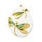 Ion Plating(IP) 304 Stainless Steel Pendants, with Enamel, Real 18K Gold Plated, Oval with Dragonfly Charm, Green, 33x25x6mm, Hole: 2mm