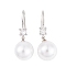 Rack Plating Brass Cubic Zirconia ABS Pearl Earring Hooks, Cadmium Free & Lead Free, Long-Lasting Plated, Platinum, 32x4mm