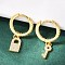 Lock & Key 925 Sterling Silver Micro Pave Clear Cubic Zirconia Hoop Earrings for Women, Left and Right, Golden, 19x4.5mm & 18x2mm