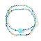 2Pcs Bohemian Glass Seed Beaded Stretch Bracelet Sets, Cross Bracelets for Women, Deep Sky Blue, 6-1/2 inch(16.5cm)