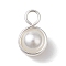 Shell Pearl Round Copper Wire Wrapped Pendants, White, Silver, 15.5x10x8.5mm, Hole: 4mm