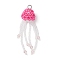 Glass Seed Beaded Jellyfish Pendants, with 304 Stainless Steel Jump Rings, Hot Pink, 52x16mm, Hole: 3mm