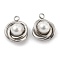 304 Stainless Steel Charms, with White Plastic Imitation Pearl Beads, Vortex, Stainless Steel Color, 14x12x7mm, Hole: 1.6mm
