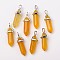 Natural Agate Double Terminated Pointed Pendants, with Random Alloy Pendant Hexagon Bead Cap Bails, Bullet, Platinum, 37~40x12mm, Hole: 3mm