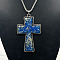 Fashionable Alloy Pendant Necklaces, with Blue Resin, Cross