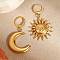 304 Stainless Steel Leverback Earrings, Sun with Moon, Left and Right, Golden, 43.5~45x21.5~26.5mm