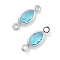 Brass Glass Connector Charms, Oval Links, Cadmium Free & Nickel Free & Lead Free, Real Platinum Plated, Deep Sky Blue, 10.5x4x1.5mm, Hole: 1mm