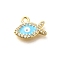 Brass Micro Pave Cubic Zirconia with Evil Eye Enamel Charms, Fish, Cadmium Free & Nickel Free & Lead Free, Real 18K Gold Plated , Light Sky Blue, 9x11.5x2mm, Hole: 1.4mm