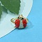 Brass Micro Pave Clear Cubic Zirconia Open Cuff Rings, Cadmium Free & Lead Free, with Enamel, Ladybird, Real 16K Gold Plated, FireBrick, 17x18mm, Inner Diameter: 17mm
