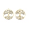 Ion Plating(IP) 201 Stainless Steel Pendant, Hollow Charms, Flat Round with Tree of Life, Real 18K Gold Plated, 38x35x1.5mm, Hole: 2mm
