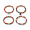 4Pcs 4 Style Dyed Natural & Synthetic Mixed Gemstone Skull Beaded Stretch Bracelets Set, Spider & Witch Hat Alloy Charms Stackable Bracelets for Halloween, Mixed Color, Inner Diameter: 2-3/8 inch(6cm), 1Pc/style