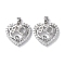 Rack Plating Brass Micro Pave Cubic Zirconia Pendants, Long-Lasting Plated, Lead Free & Cadmium Free, Heart, Platinum, 21.5x21x3mm, Hole: 5.5x3mm