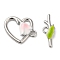 Brass Toggle Clasps, with Enamel, Nickel Free, Heart with Flower, Real Platinum Plated, Heart: 18x14.5x4mm, Hole: 1.6mm, Bar: 6.5x17.5x3mm, Hole: 2mm