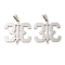 Non-Tarnish 201 Stainless Steel Pendants, Laser Cut, Number 33 Charm, Stainless Steel Color, 35.5x34.5x1mm, Hole: 8x4mm