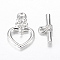 Alloy Toggle Clasps, Cadmium Free & Nickel Free & Lead Free, Silver, Heart: 20×13×3.5mm, Hole: 2mm, Bar: 16.5×7.5×4mm, hole: 2mm