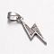 Lightning Bolt Brass Micro Pave Cubic Zirconia Pendants, Platinum, 21.5x8x1.5mm, Hole: 4x3.5mm
